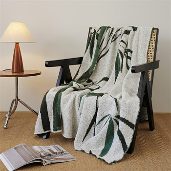 Soft Waxy Ins Fashionable Multifunctional Knitted Half-side Fleece Blanket Green Bamboo National Style Sofa Casual Fleece Blanket Shawl Cover Blanket