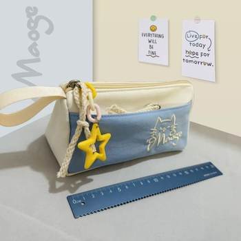 Popular Cat Embroidered Pencil Case, Simple and Large-Capacity for High School Students, Niche Stationery, Pencil Box, High Aesthetic Value