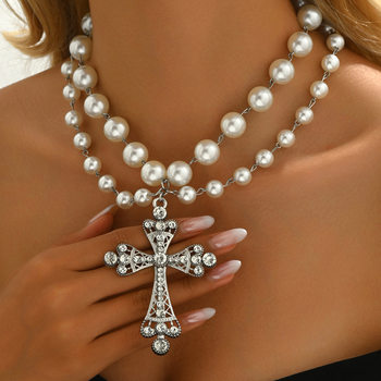 European and American cross-border jewelry fashion multi-layer punk cross necklace ins geometric alloy clavicle chain