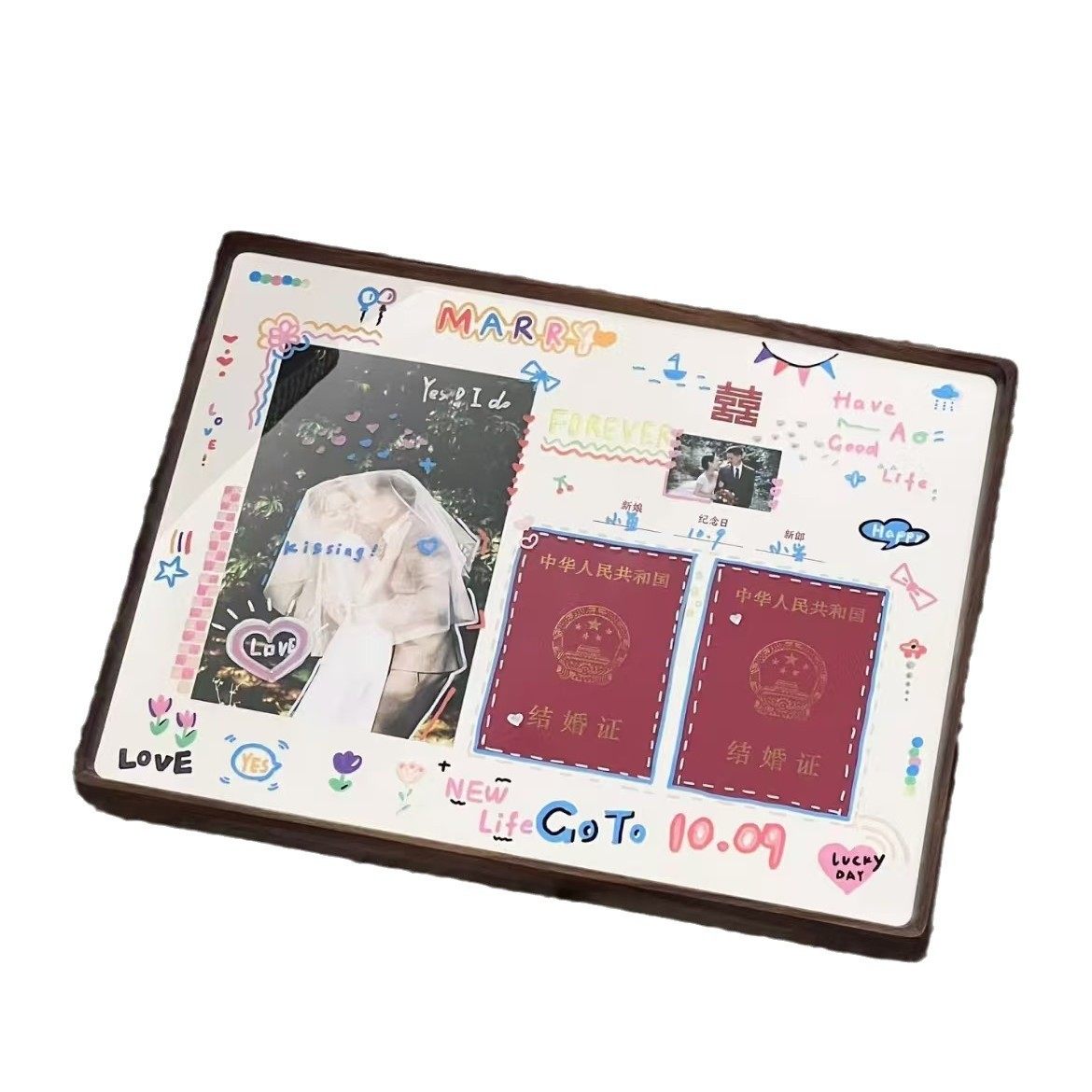 DIY Marriage Certificate Photo Frame Solid Wood Table High-level Wall-mounted Wedding Dress Commemorative Certificate Collection Creative Gift