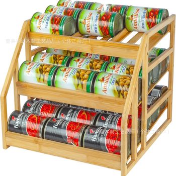 Bamboo and Wood Can Storage Rack Kitchen Can Beverage Storage Rack Desktop Sundries Multi-Layer Storage Rack