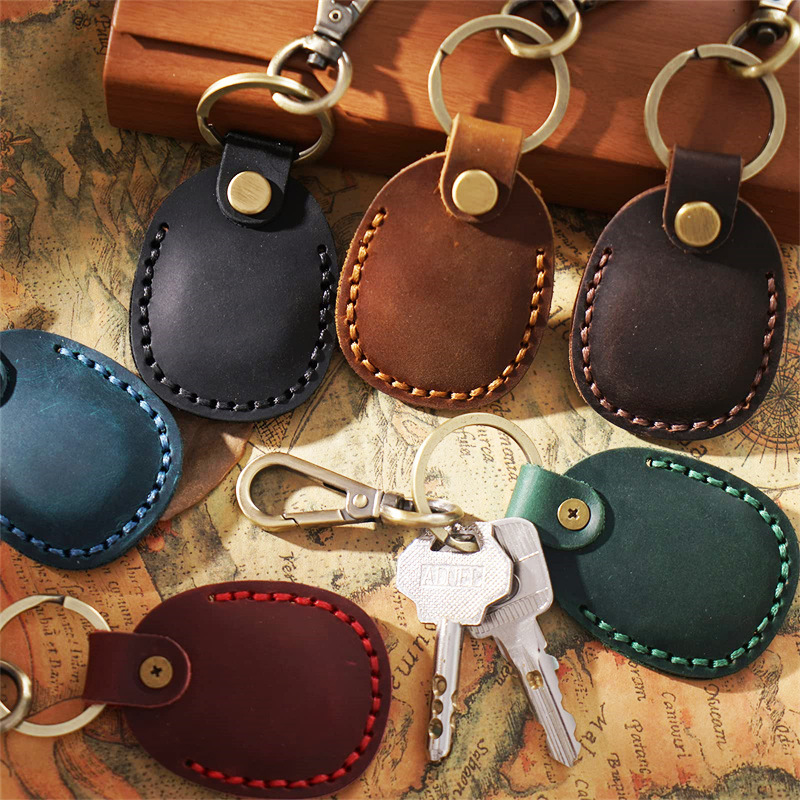 Ready Stock Suitable for Airtag Protective Case Airtag Locator Leather Case with Keychain Leather Access Control Card Holder