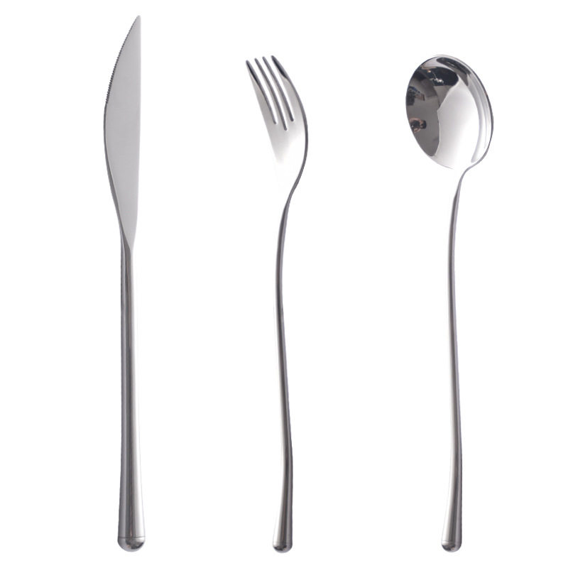 Mirror Western Food Knife, Fork and Spoon Three-Piece Set Ins Posing Artifact 304 Stainless Steel Household Tableware Simple Design