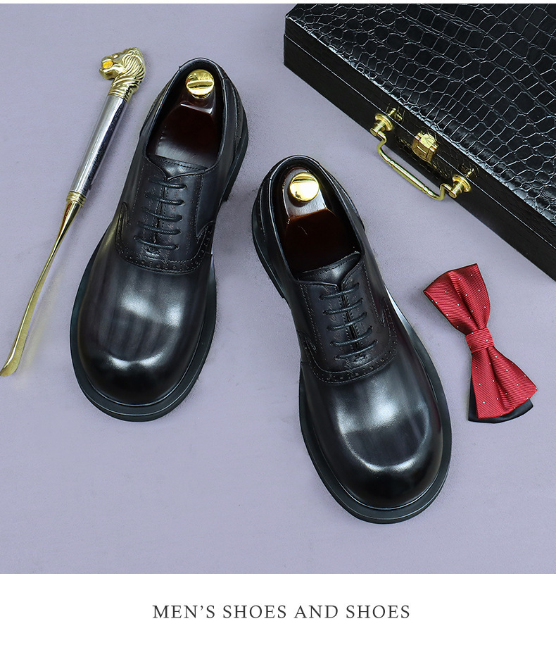 Giày Oxford nam da bò thật kiểu Brogue cổ điển mũi tròn buộc dây — Màu xám đậm, Màu cà phê