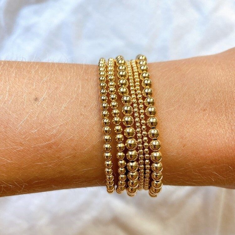 European and American Amazon's Popular 18K Gold-Plated Stainless Steel Bead Bracelet, Simple and Fashionable Beaded Elastic Non-Fading Bracelet