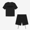 Black printed short-sleeved + shorts suit
