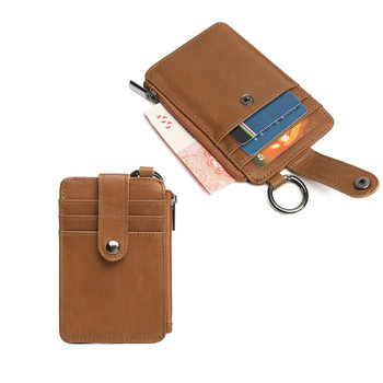 Cross-Border Popular First-Layer Cowhide Work Id Card Holder with Double Pockets and Snap Button Design, New Badge Card Holder from the Source Manufacturer