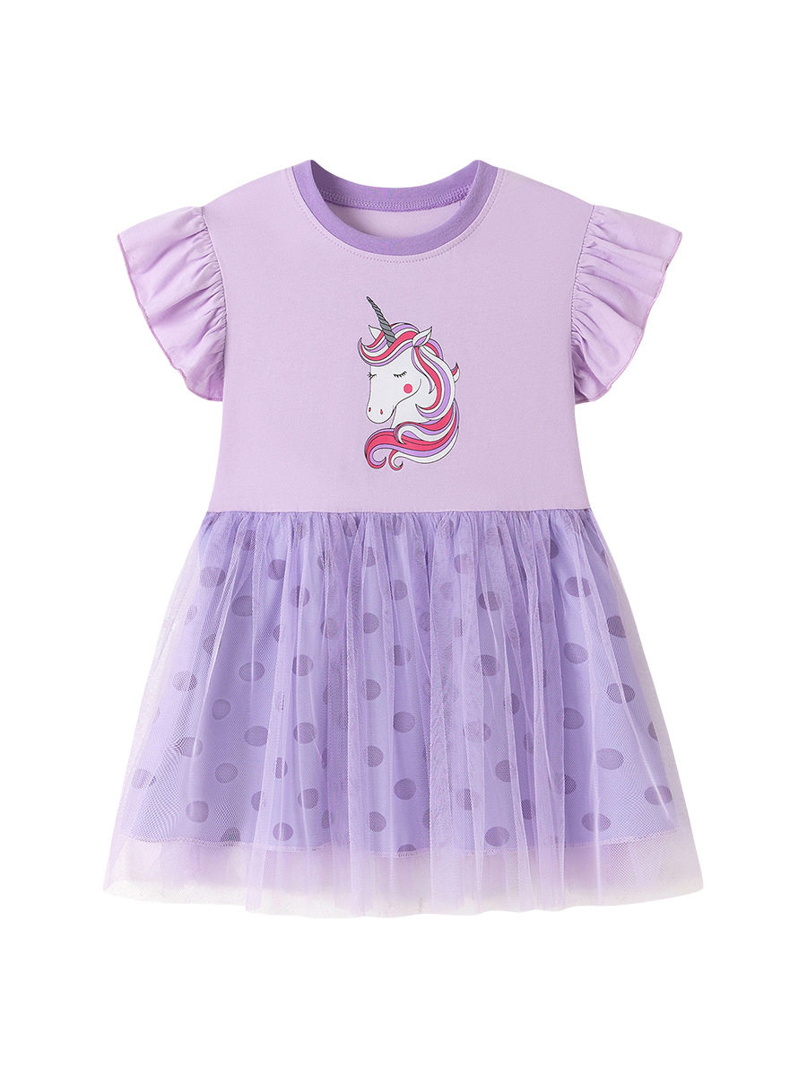 Summer Short-sleeve Girls' Dress, Cute Cartoon Tulle Kids' Dress, [Style] Princess Dress