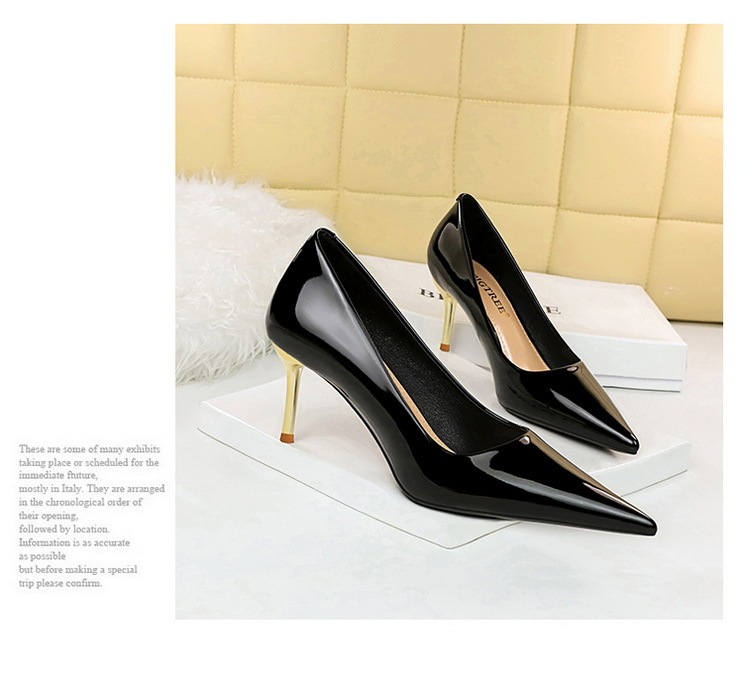 Giày cao gót nữ mũi nhọn da bóng gót kim loại thanh mảnh tôn dáng — 7122-1 đen 10CM, 7122-1 màu nude 10CM, 7122-1 Rượu Vang Đỏ 10CM, 7122-A1 đen 7CM