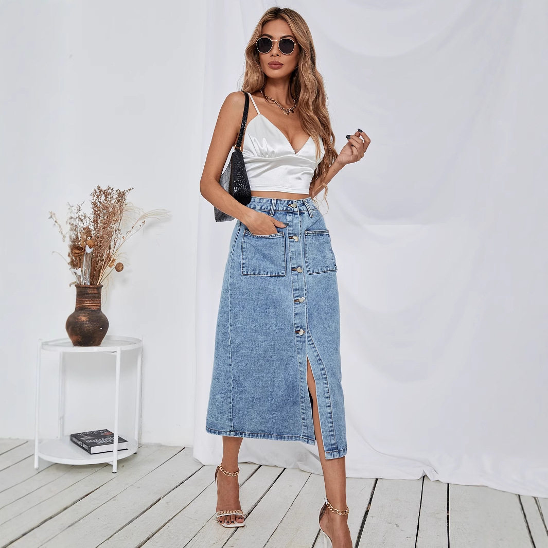 High Waisted A Line Denim Skirt Casual Trendy Slim Fit Perfect for Everyday Wear Wholesale Available