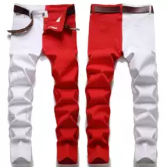 New Stitching Jeans 2025 Spring and Autumn Fashion Trend Men's Micro-elastic Slim Men's Jeans Multicolor Stitching Black