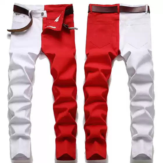 New Stitching Jeans 2025 Spring and Autumn Fashion Trend Men's Micro-elastic Slim Men's Jeans Multicolor Stitching Black