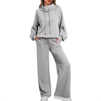 European and American 2024 Spring and Autumn New Women's Two-piece Set High Neck Long Sleeve Wide Leg High Waist Trousers Casual Sweatshirt suit