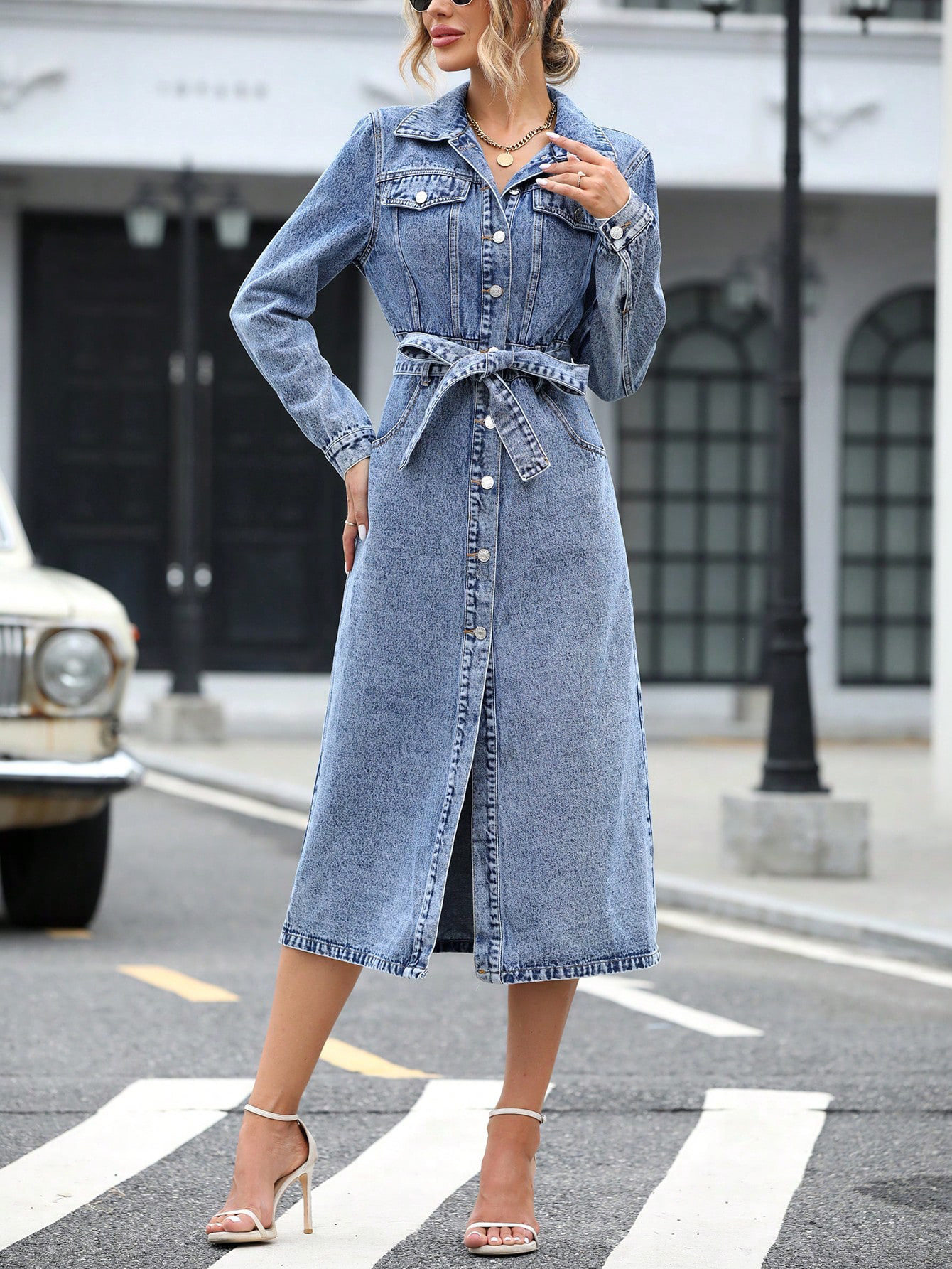 Casual Denim Dress for Women Waist Defining Stylish Comfortable Perfect for Everyday Wear Ready to Ship