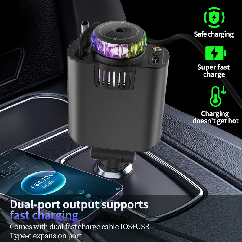 Cross-border purple lamp D1 car mobile phone charger 120W aromatherapy spray star top super fast charge PD30 5 in 1