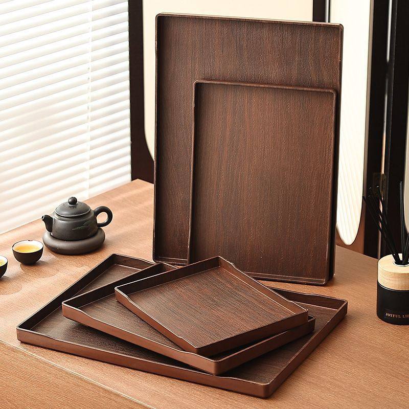 Hotel Tray Rectangular Black Walnut Tray Imitation Wooden Rectangular Tea Tray Commercial Tray Dinner Plate Dining Room Living Room