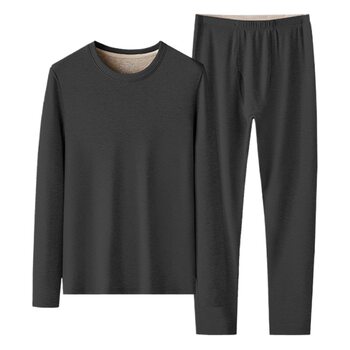 New Cross-border Silk Wool Autumn and Winter Men's fleece-lined Thickened Thermal Underwear Base Autumn Clothes and Pants suit in stock