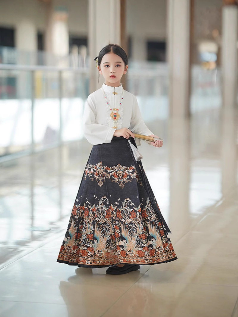 2024 New Horse Face Skirt Girls Chinese Style Spring and Autumn Costume Improved Tang Suit Children's Han Dynasty Girls Spring Set