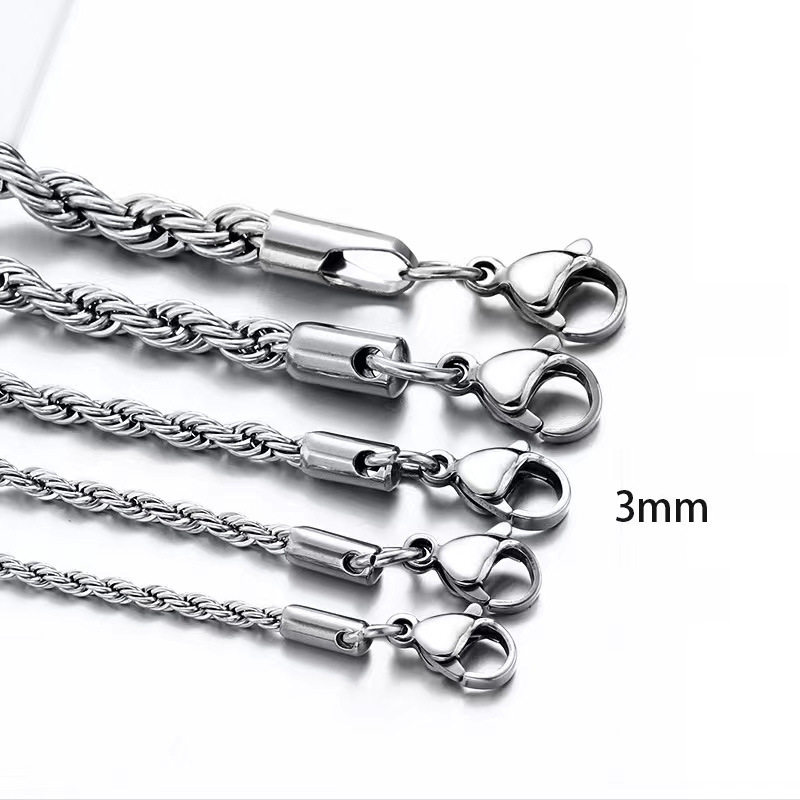 欧美不锈钢麻花链男士项链潮牌嘻哈个性钛金钛钢项链饰品素链批发