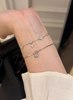 新款泡圆钻蛇骨手链女ins叠戴级轻奢小众设计感百搭手链钛钢简约