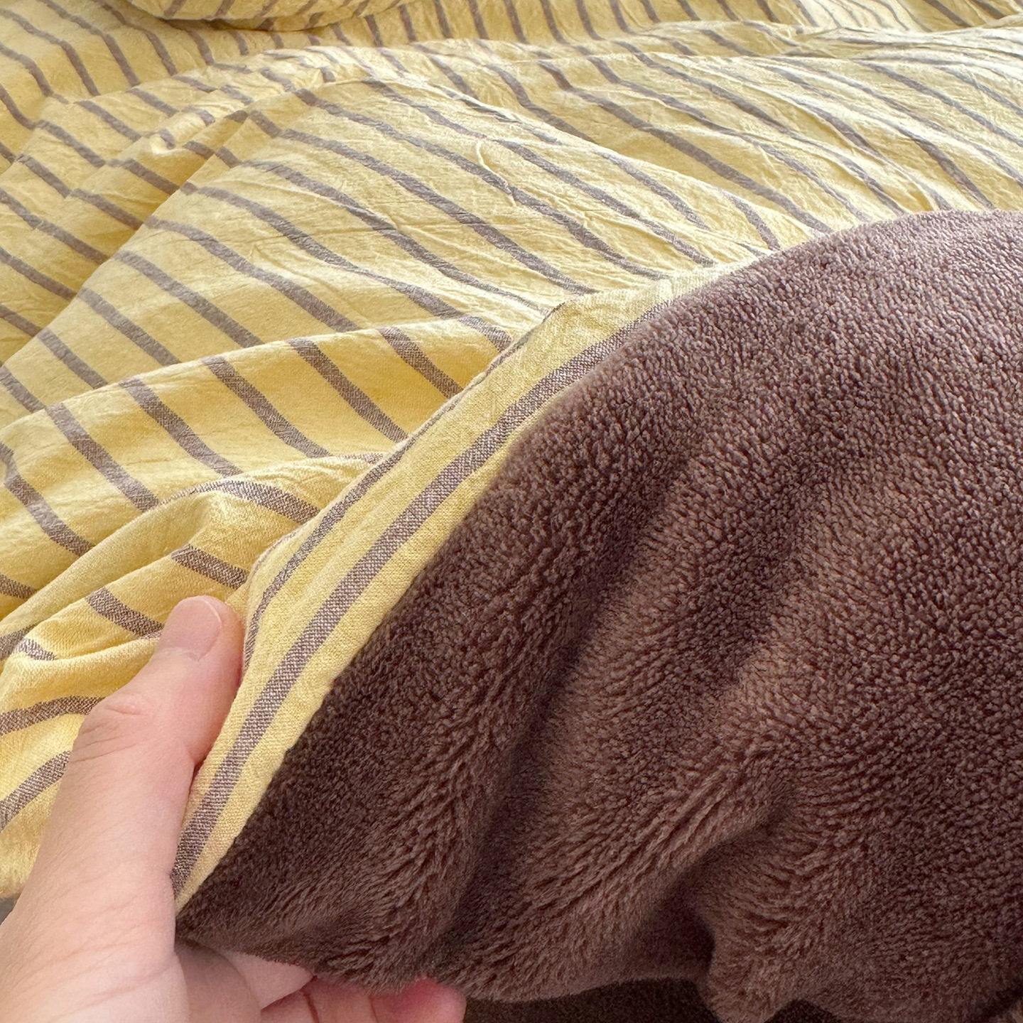 Scandinavian Style Pure Cotton Yarn-Dyed Milk Velvet Four-Piece Winter Stripesd Warm Bed Bed Sheets Quilt Cover Coral Velvet Three-Piece Set