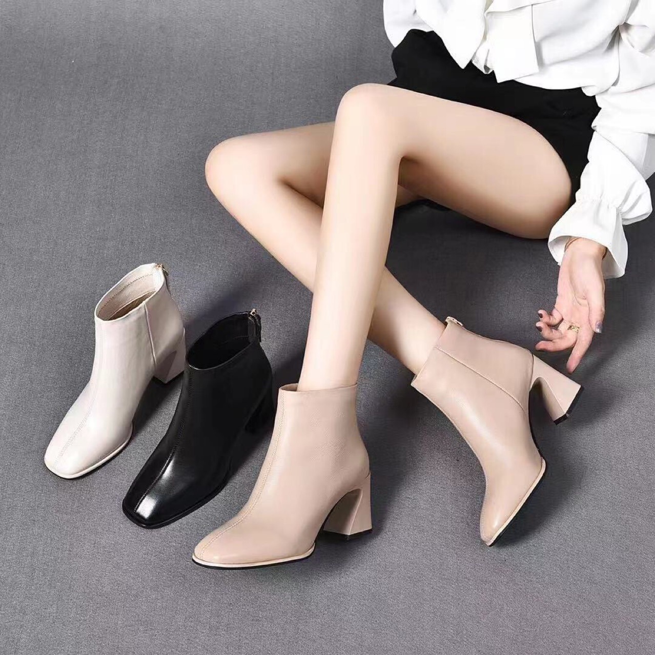 Mã D3769 Giá 1530K: Giày Boot Cổ Thấp Nữ Torehu Gót Vuông Hàng Xuân Thu Đông Giày Dép Nữ Chất Liệu Da Bò G04 Sản Phẩm Mới, (Miễn Phí Vận Chuyển Toàn Quốc).