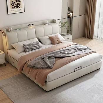 Multifunctional Bed Modern Minimalist with Drawer Storage Home Master Bedroom 1.8m Double Bed Leather Upholstered Wedding Bed