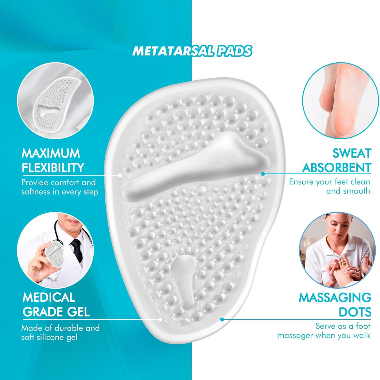 Silicone Front Pad Women's Sandals High Heels Non-Tired Foot Anti-Pain Pad Super Soft Non-Slip Half Size Pad