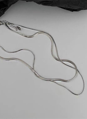 欧美双层叠戴钛钢蛇骨链小众设计感银项链女冷淡风锁骨链嘻哈配饰