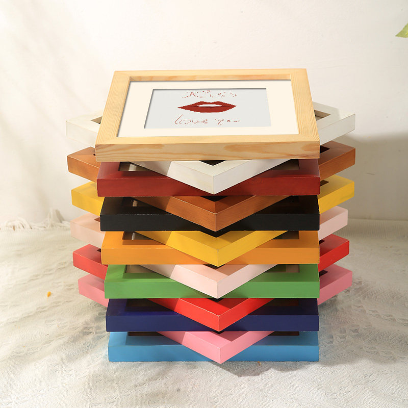 Square Picture Frame Mounted Chinese Painting Wooden Picture Frame Wall Hanging Kidsren's 38 Calligraphy and Painting Diamond Cross Stitch Border 50