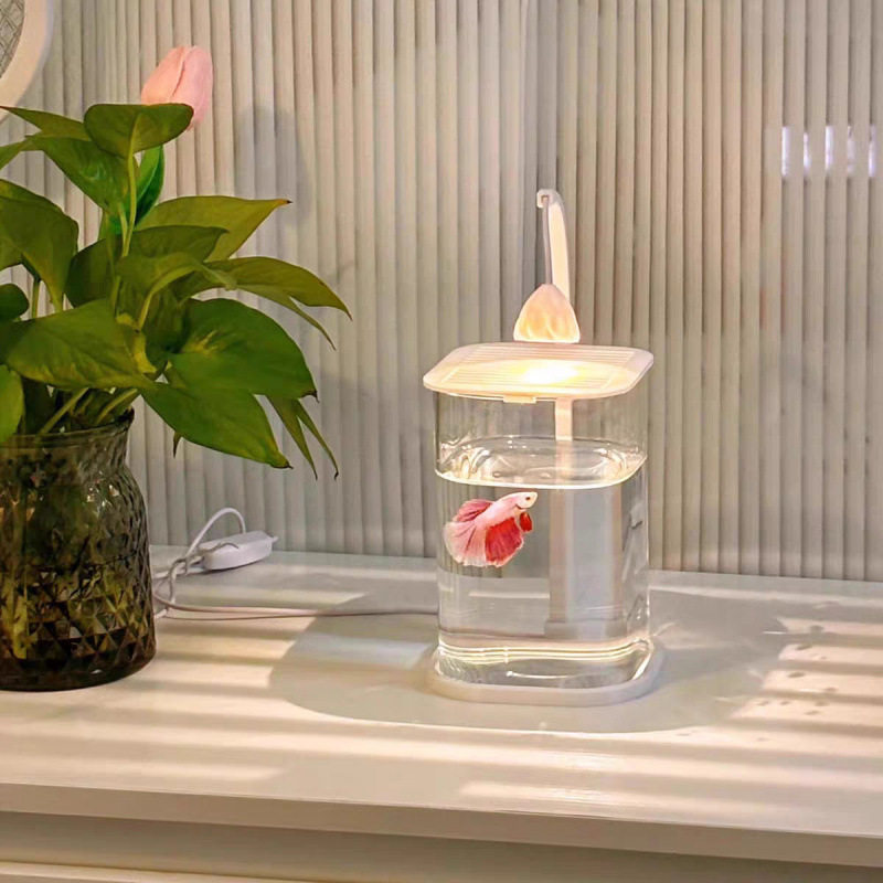 Fish Tank for Popular Bettas, Ultra-Clear Small Glass Tank, Creative Desktop Ornament for Living Room, High-End Ecological Decoration