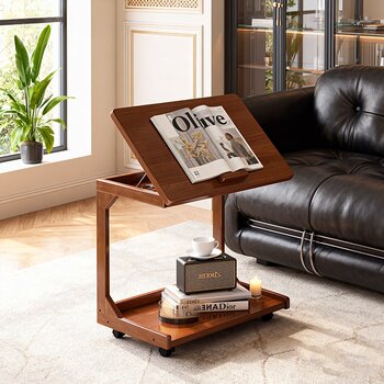 Sofa Side Table, Movable C-Shaped Corner Table, Flip-Top Bedside Table, Living Room Table with Wheels, Small Apartment Tea Table Side Table