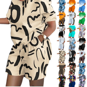 European and American Clothing Spring and Summer Popular Cross-Border Independent Station Amazon Aliexpress Short-Sleeved Two-Piece Printed Commuter Suit