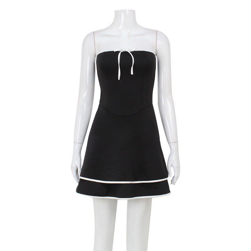 Summer French Sweetheart Off Shoulder A Line Mini Dress High Waist Slim Fit Spaghetti Straps Casual Wear Low MOQ