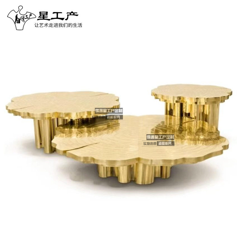 轻奢商业软装酒店茶几艺术品家具摆件定制不锈钢金属茶台创意雕塑