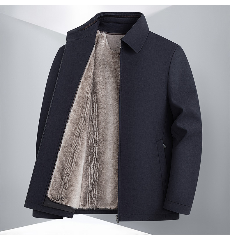 Áo khoác parka nam lót lông chồn nano tháo rời cổ bẻ dáng trung — màu đen, Xanh tím than