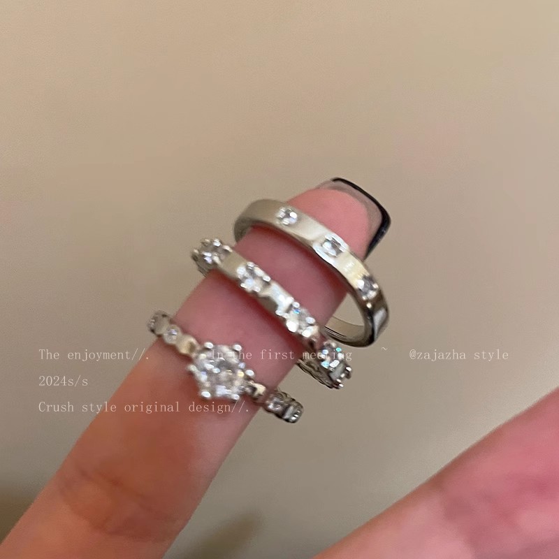 Korean Style Explosive Exquisite Simple Zircon Ring Women's Opening Adjustable Dieting Finger Ring Light Luxury Niche Simple Ring Ring Ring