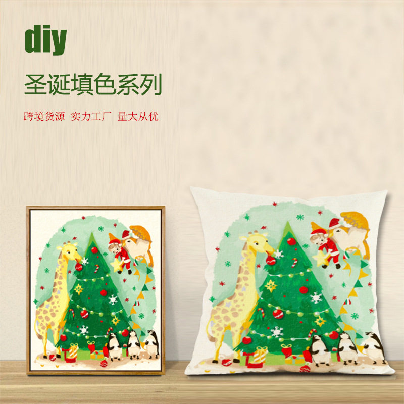 New Christmas Pillow DIY Colorful Pillow Case Santa Claus Hand-painted Graffiti Pillow Cushion Painted Gift