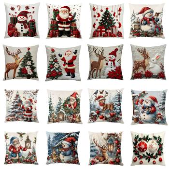Printed Christmas Pillowcase Cross-Border Holiday Decoration Oil Painting Style Realistic Sofa Cushion Cover Bedroom Pillow Wholesale