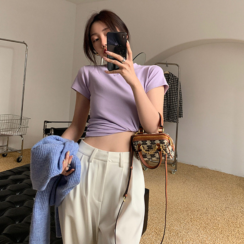 跨境打底修身短袖t恤女韩版新款外贸ins显瘦短款时尚上衣女潮批发