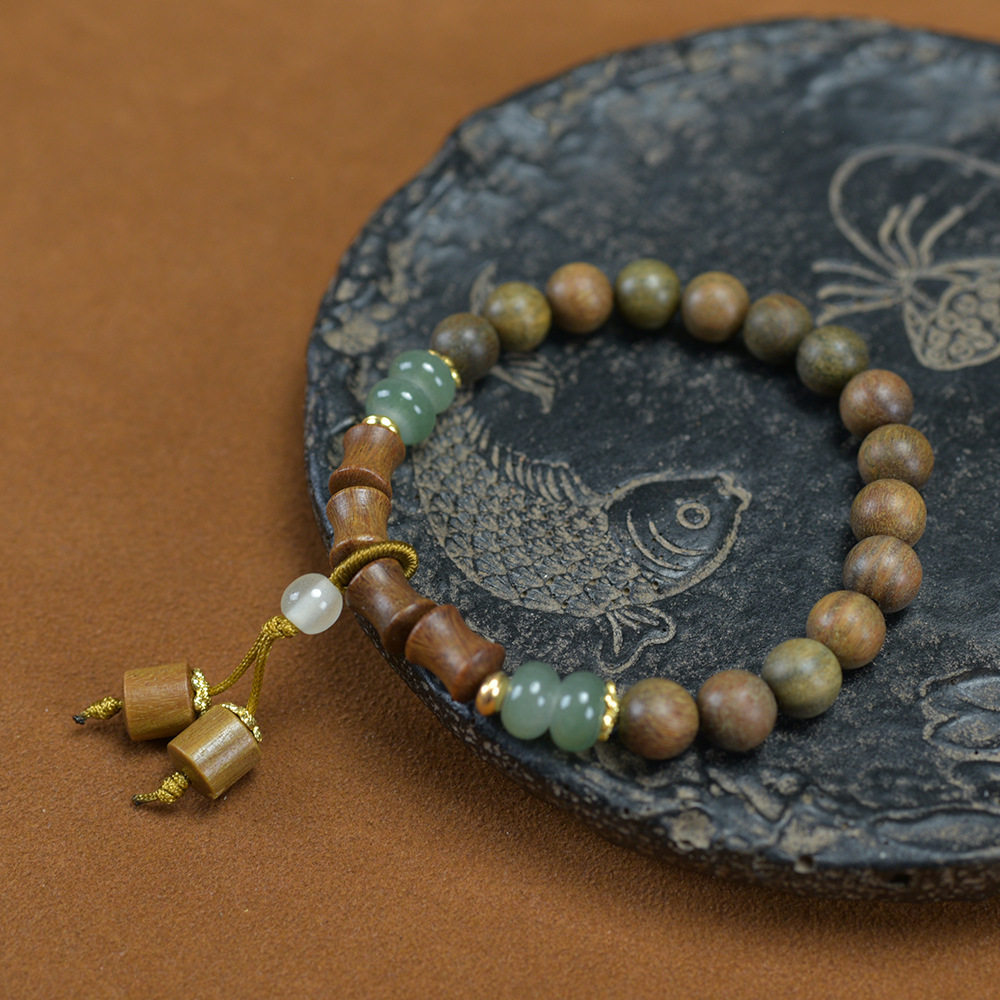 Green sandalwood 8mm bracelet with jade niche original design explosions single circle bracelet wooden text play bracelet wholesale