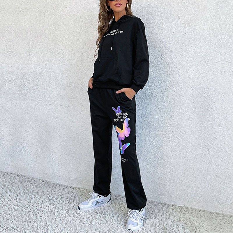 Womens Printed Long Sleeve Hoodie Set Casual Style Autumn Winter Collection Comfortable Fabric Stylish Design