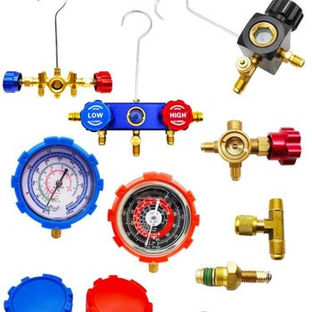 Exhaust Valve Plus Fluoride Meter Valve Core Liquid Three-Way Valve Accessories Visual Valve Air Conditioner Refrigerant Switch Pressure Gauge Window Cover