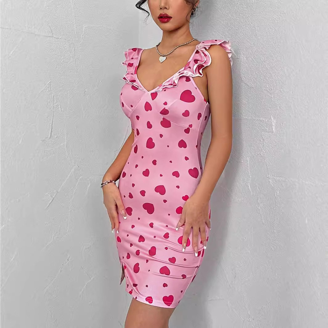 Floral Print Sleeveless Dress Elegant Ruffle Design Sexy Silhouette Perfect for Summer Events Ready to Ship