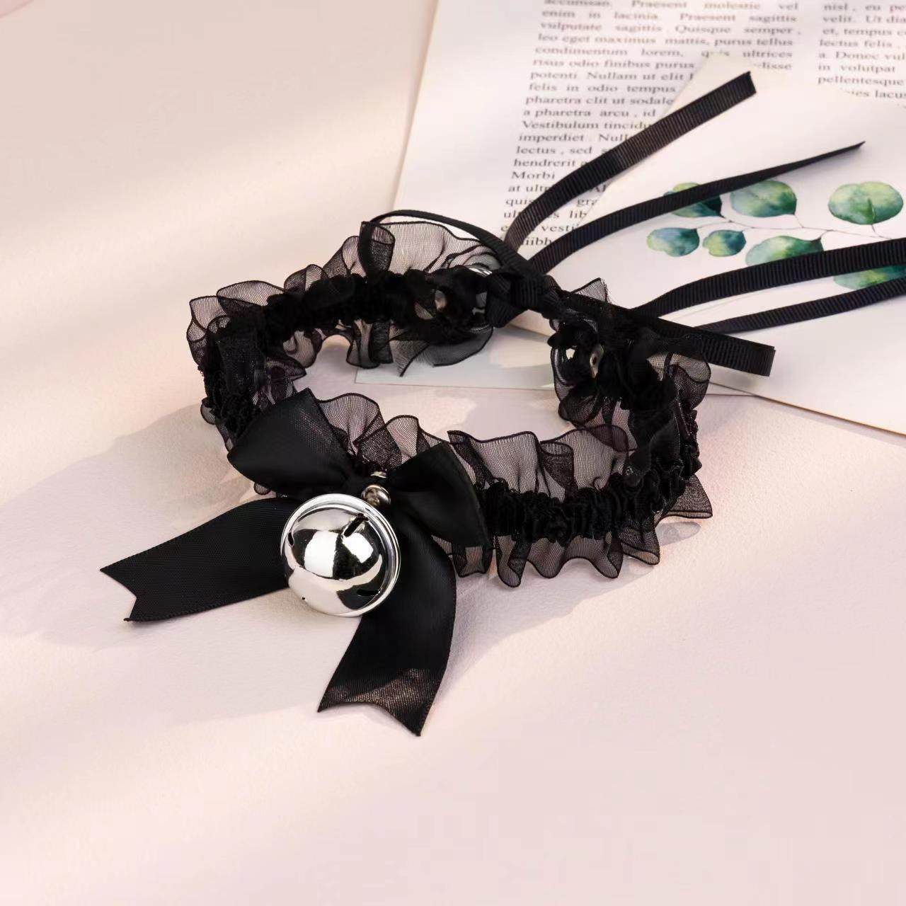 Bow Lace Bell Necklace choker Collarbone Neck Accessories Soft Girl Neck Strap cos Maid Collar