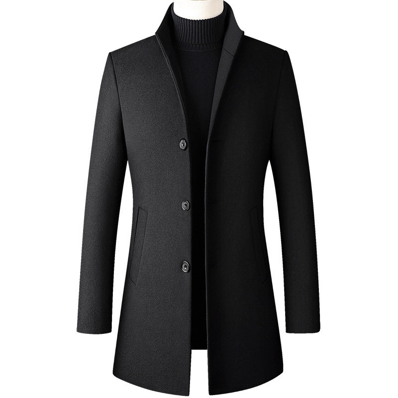 Mens Wool Blend Overcoat Mid Length Business Style Available in Black Gray Navy Blue Burgundy Wholesale Low MOQ