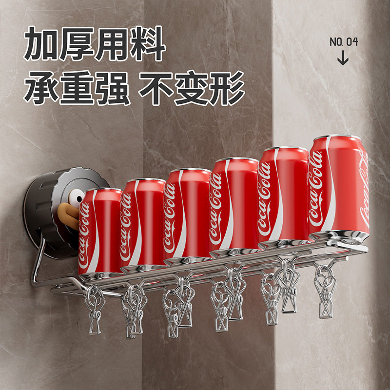 No-Drill Suction Cup Drying Rack for Balcony, Stainless Steel Sock Clips, Multi-Clip Clothes Hanger Storage Rack, Foldable Clothesline Hanger