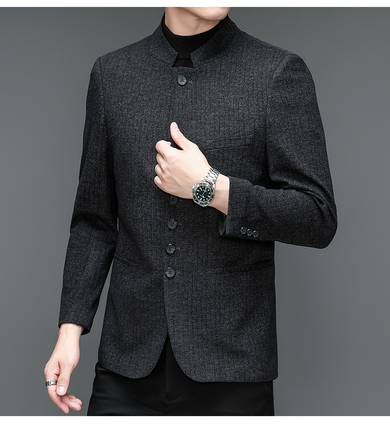 Áo vest nam cổ đứng dáng ôm co giãn phong cách công sở — Màu đen