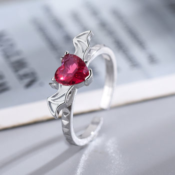 New Devil ring personalized love heart-shaped ring female Seiko inlaid ruby retro temperament hip hop open finger