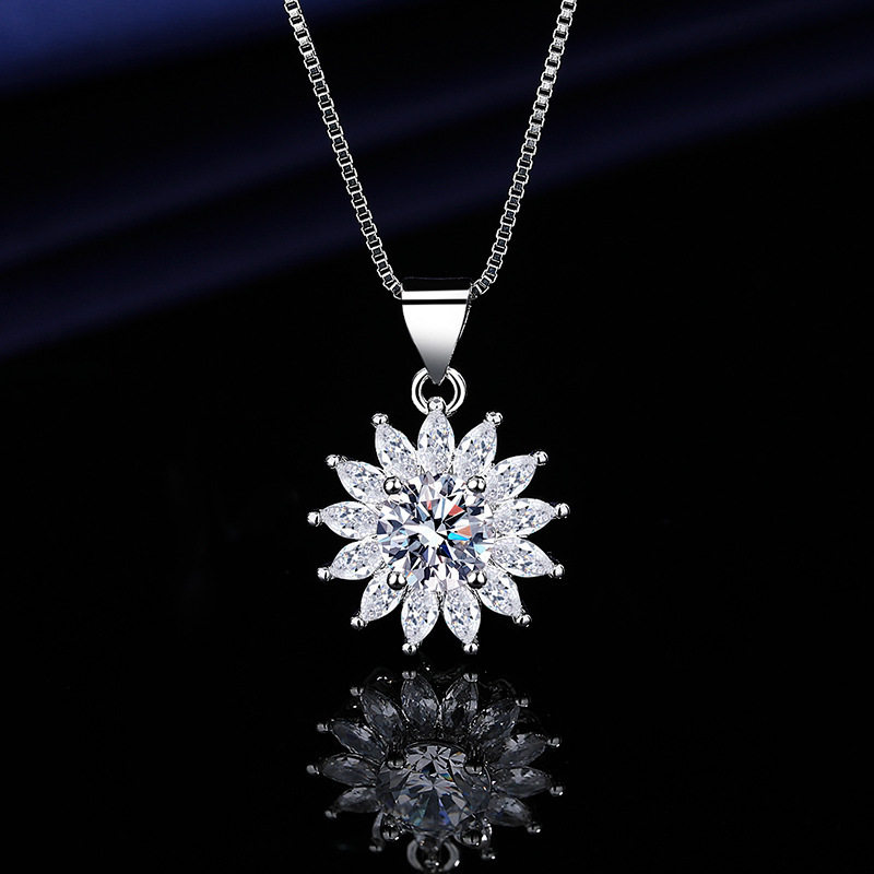 跨境新款锆石吊坠璀璨项链1克拉项链仿莫桑钻石女款项链批发